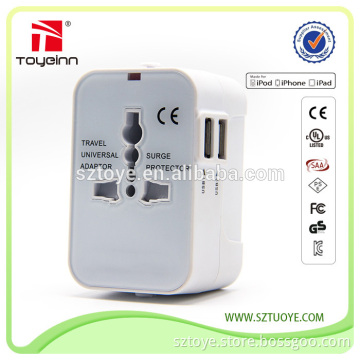 Hot sales international travel adapter with dual USB 2400mA multi plugs for EU UK AUS US